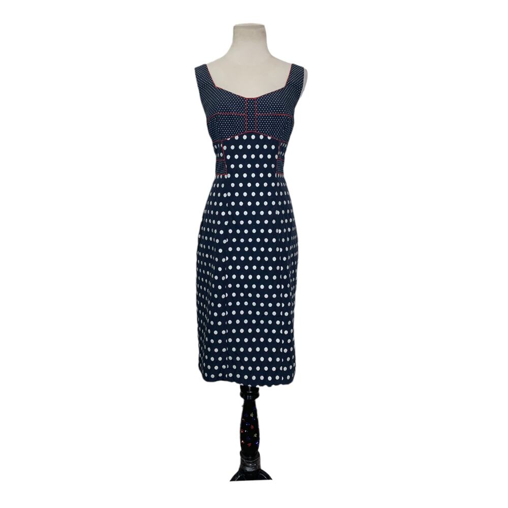 Bigio collection Blue sleeveless polka dot sheath blue lined dress size 10